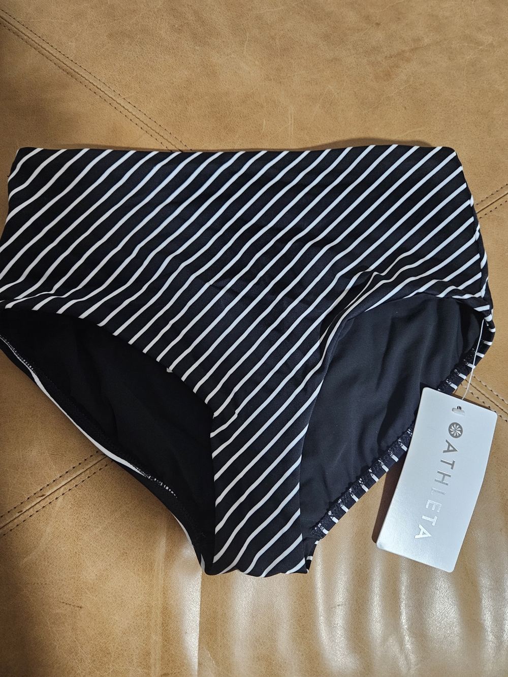 Athleta Black and White Striped High-Waist Bikini Bottoms